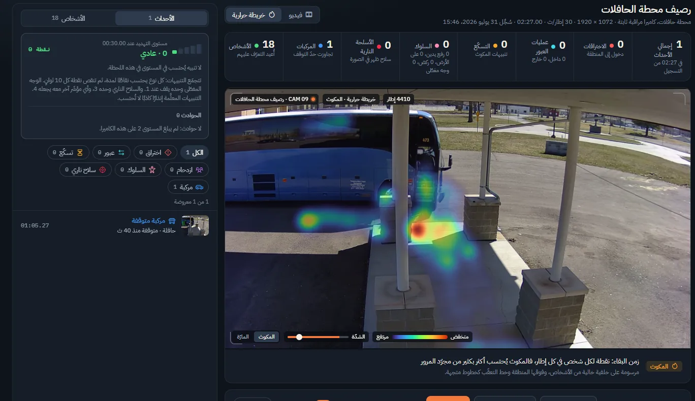 خريطة حرارية لرصيف محطة حافلات في رقيب
