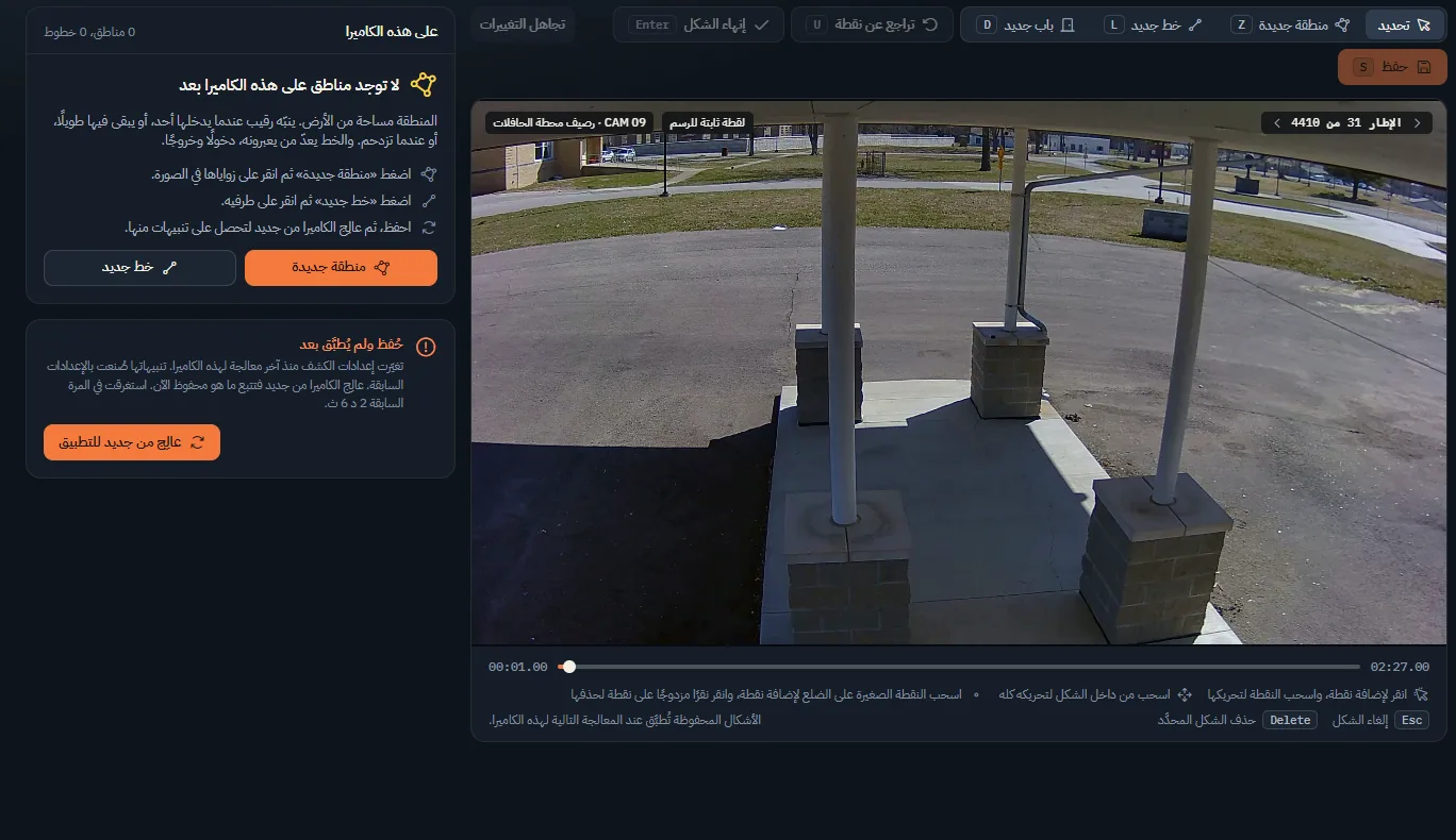 شاشة رسم المناطق والخطوط في رقيب